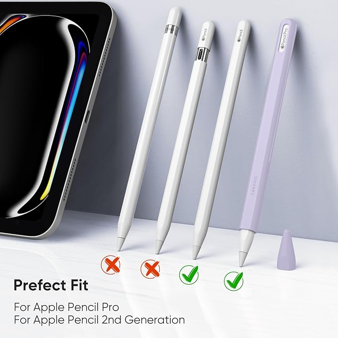 Fintie Silicone Sleeve for Apple Pencil Pro & Apple Pencil 2nd Generation, Light Pen Skin Case Cover Soft Protective Grip Holder with 2 Nib Covers Accessories, Lilac Purple