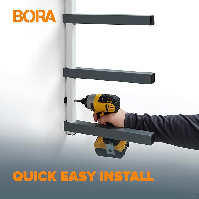 Bora 6 Level Lumber Storage Rack Wood and Garage Organization Space Saving Metal Shelf for Pipes, Boards, Plywood, and Building Materials - PBR-0620 White Gray