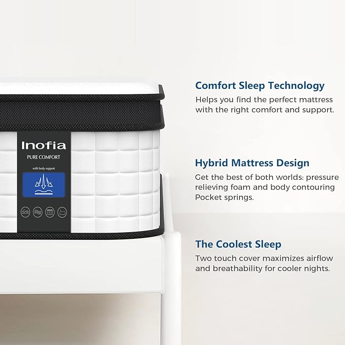 Inofia Twin XL Mattress, 12 Inch Hybrid Innerspring Single Mattress Cool Bed, Breathable Soft Knitted Fabric Cover, Twin XL Size