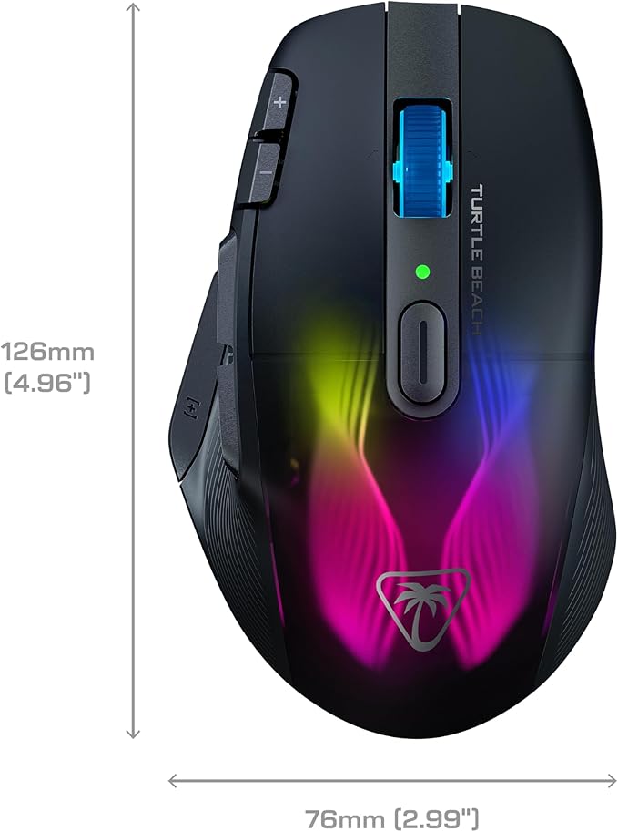 Turtle Beach Kone XP Air Wireless RGB Gaming Mouse, 19000 DPI Optical Sensor, 100-hour Rechargeable Battery & Charging Dock, 29 Programmable Inputs, Ergonomic Design, Bluetooth, 4D Wheel – Black
