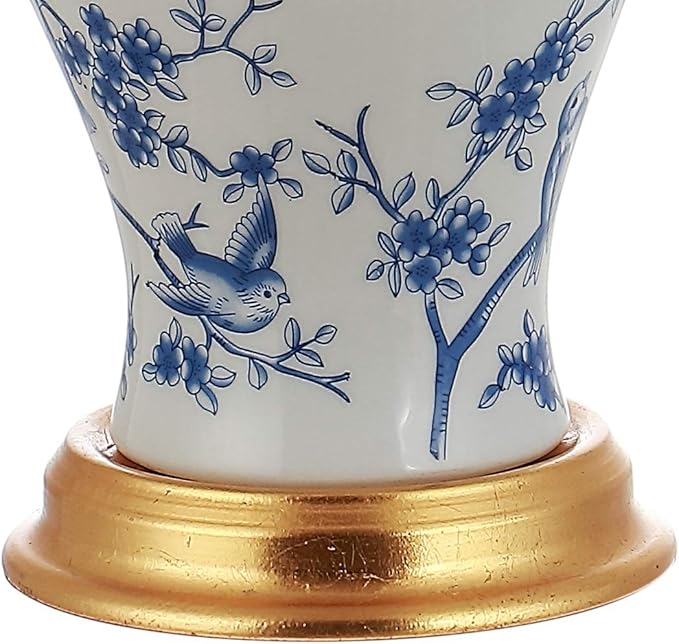 JONATHAN Y 24" Blue/White French Country Ceramic Floral Urn Table Lamp, White Linen Shade, Chinoiserie Ginger Jar Bedside Lamp for Living Room Bedroom, LED Bulb (JYL3009B)