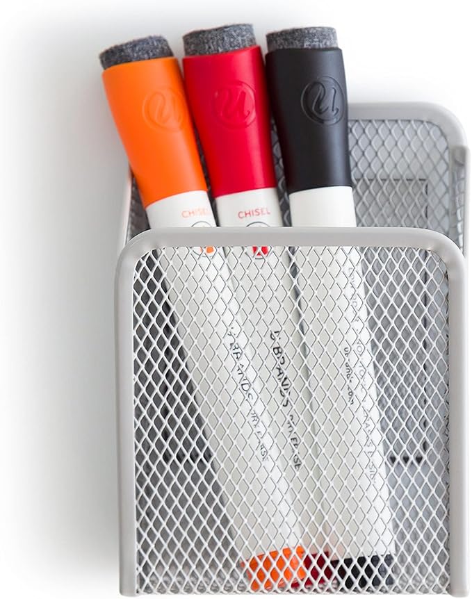 U Brands Mesh Locker Organization Kit, Includes Magnetic Cup, Folding Shelf and Bin, 3 Pieces (Grey)