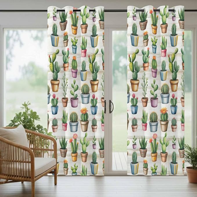 Summer Cactus Outdoor Curtains for Patio Cactus Tropical Plant Wooden