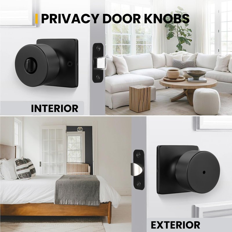 Goldenwarm Matte Black Door Knobs Interior, Privacy Bedroom Door Knob with Lock, Black Interior Door Knobs Bathroom 6 Pack