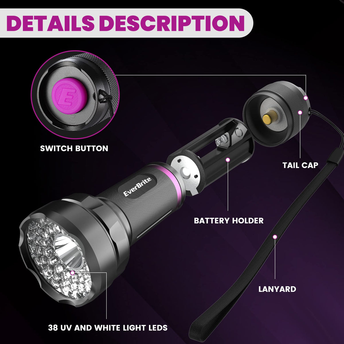 EverBrite LED Flashlight, 300 Lumens Flashlight with UV and White Light