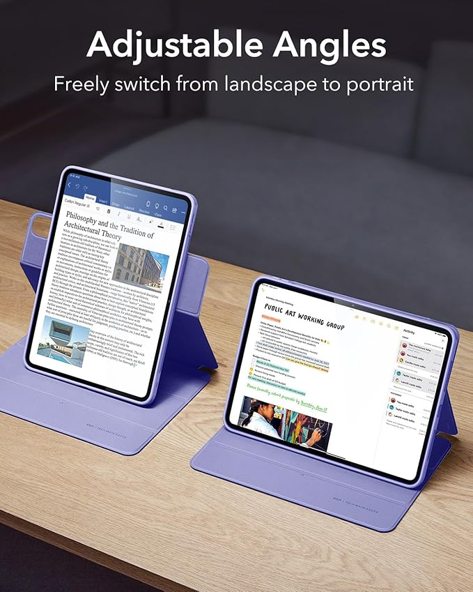 ESR for iPad Air 13 Inch Case M4/M3/M2 (2026/2025/2024) with Pencil Holder, Removable Magnetic Cover, Vertical Stand, Fully Supports Pencil Pro and Pencil(USB-C), Rebound 360 Series, Purple