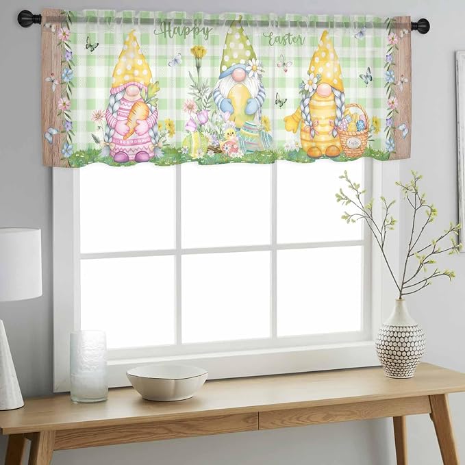 Easter Sheer Valances for Windows 42"x12", Light Filtering Kitchen Curtains