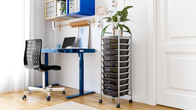 Seville Classics Rolling Utility Organizer Storage Cart, for Home Office, School, Classroom, Scrapbook, Hobby, Craft, 10 Drawer, Black
