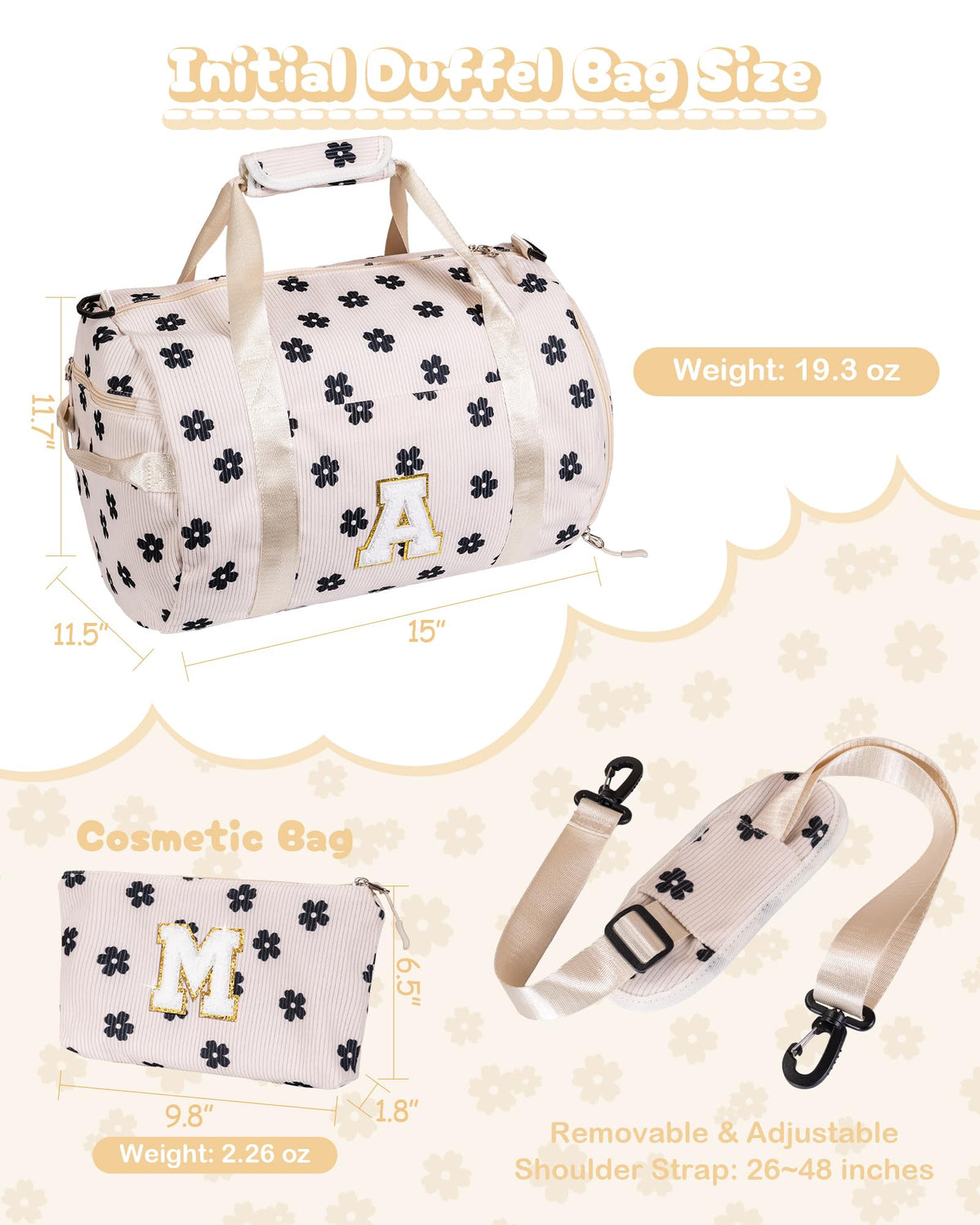 Vogewood Teen Girl Gifts Trendy Stuff, Girls Gym Bag, Kids Personalized Overnight Duffel Bags with Shoe Compartment, Customized Travel Duffle with Toiletry Bag, Birthday Gift for Her (Letter S)