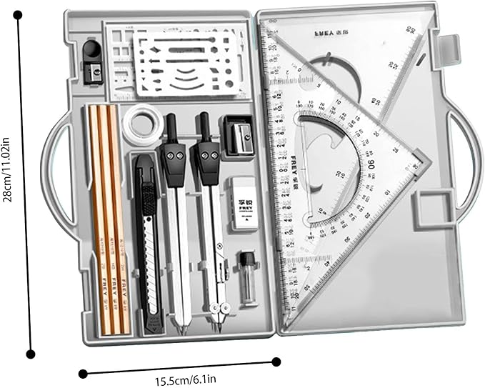 Professional Geometry Set(16Pcs) - Geometry Kit For Artists And Students | Geometry Set With Metal Rulers | Triangle Ruler Compass Protractor Set | Architecture Drawing Pencils Drafting Set
