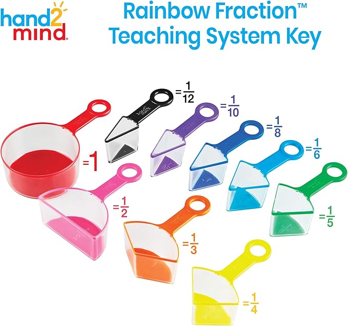 hand2mind Rainbow Fraction Measuring Cups, Set of 9, Ages 3+