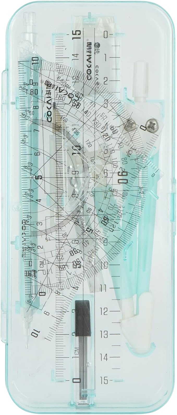 LABANCA 8 Pcs Compass Set with Protractor Rulers Pencil for Math Geometry (07053Blue)