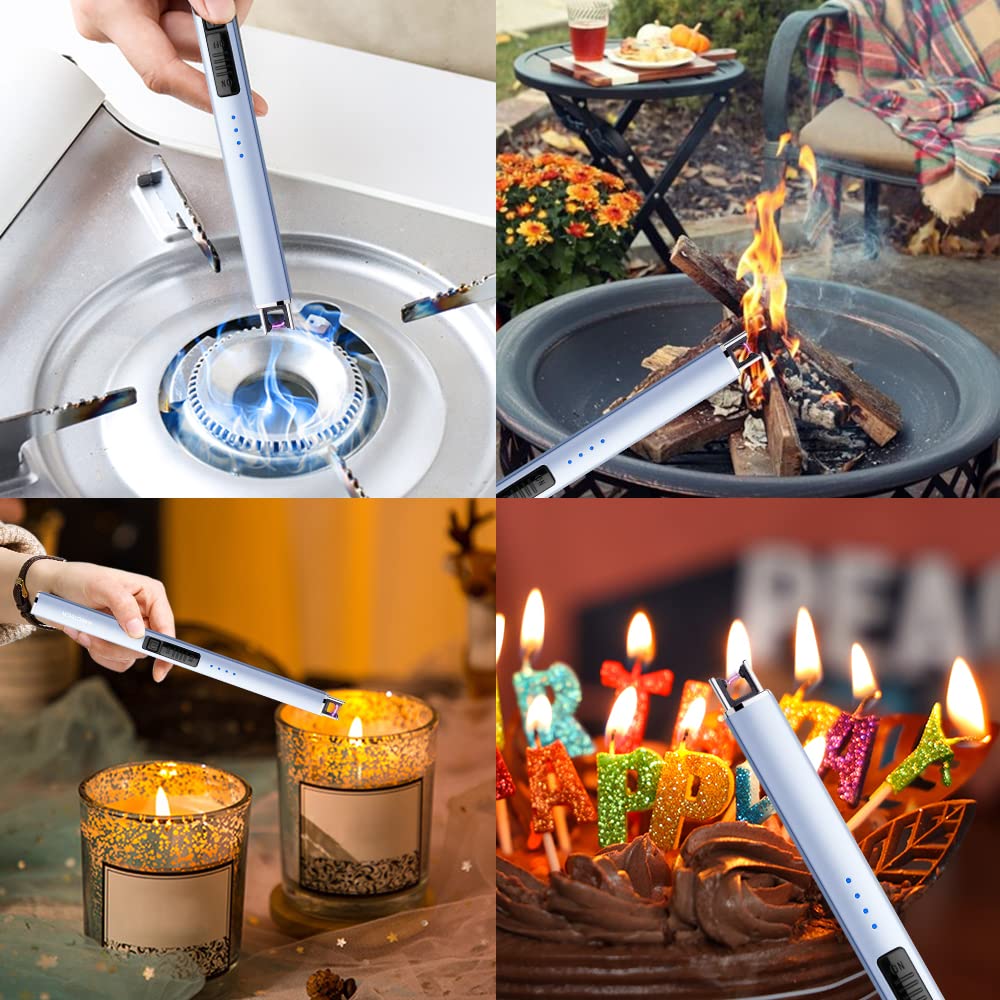ARECTECH Electric Candle Lighter with Type-C Cable Rechargeable Plasma Arc Lighter for Candle Camping Kitchen Stove Birthday Gift for Man Women Wife Blue