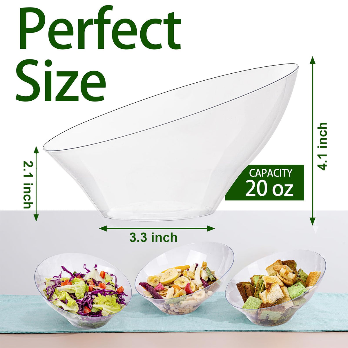 bUCLA 12 Pack Black Plastic Serving Bowls - 20 OZ Angled Bowls Disposable for Chip,Candy,Salad and Fruit - Ideal for Wedding, Party & Graduation