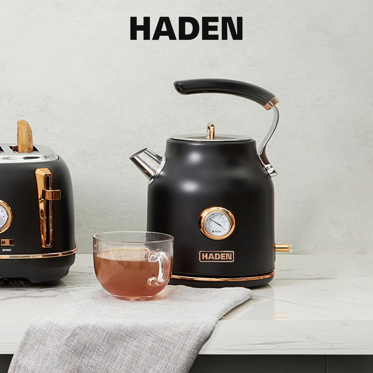 Haden Dorset Stainless Steel Electric Kettle, Black & Copper, 1.7 Liter