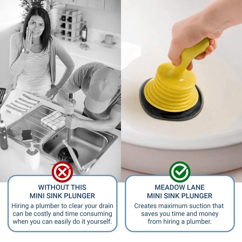 Meadow Lane Small 7" Sink Plunger - Mini Clog Remover for Kitchen & Bathroom Sink Drains - Hand Ergonomic, Space-Saving & Powerful Suction - Universal Fit for Home or Commercial Use, Yellow
