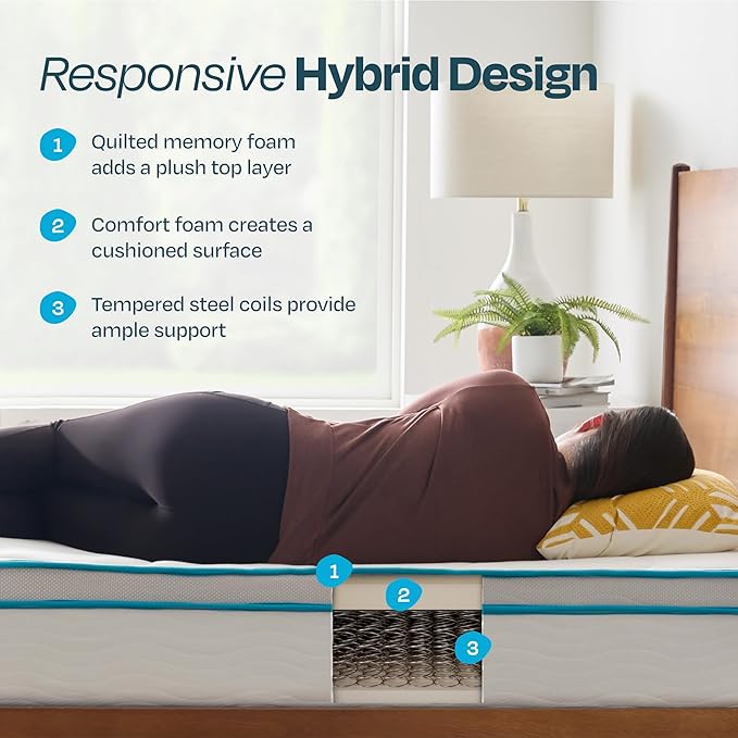 Linenspa 10” Memory Foam and Innerspring Hybrid Mattress + 14” Black Metal Platform Bed – Twin XL Mattress + Metal Folding Twin XL Bedframe