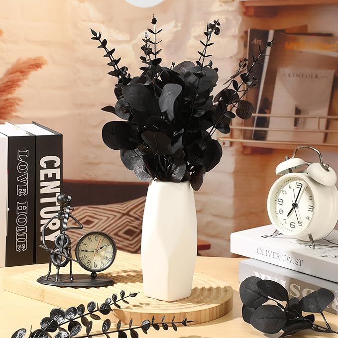 Giegxin 180 Pcs 3 Kinds Mixed Eucalyptus Leaves Stems Bulk Artificial Silver Dollar Leaves Picks Dried Eucalyptus Bundle Faux Spray for Wedding Vase Bouquet Floral Arrangement (Black)