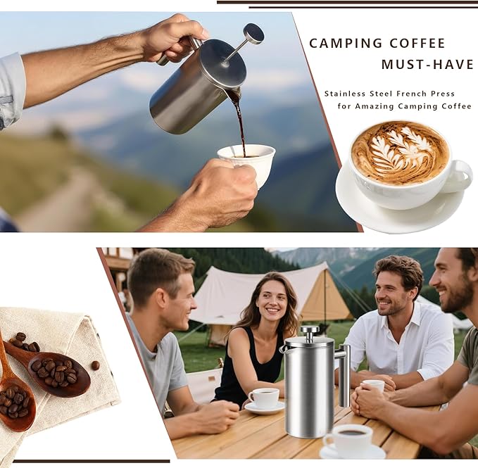 French Press 34 oz, Full Stainless Steel French Press Coffee Maker 4 Cups