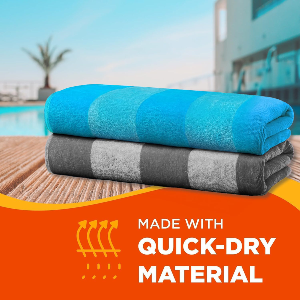 KAUFMAN - Velour Multi-Color Cabana Striped Beach Towels | 100% Cotton Beach Towel Pack 30" x 60" | Absorbent, Quick-Drying Pool Towels for Adults (2 Pack)
