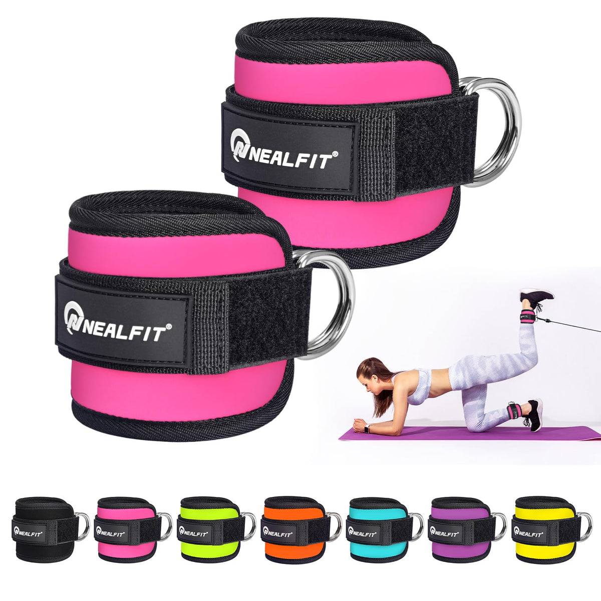 NEALFIT Ankle Strap for Cable Machine, Gym Ankle Cuff for Kickbacks, Leg Extensions, Glute Workouts, Booty Hip Abductors Exercise for Women and Men (Pink, Pair)