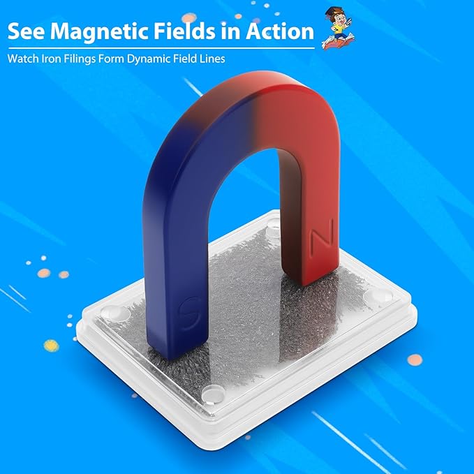 Science Magnets for Kids Magnet Set with Bar/Horseshoe/U Shaped/Iron Filings/Compass, STEM Educational Toys Magnet Kit for Science Experiments Classroom Learning