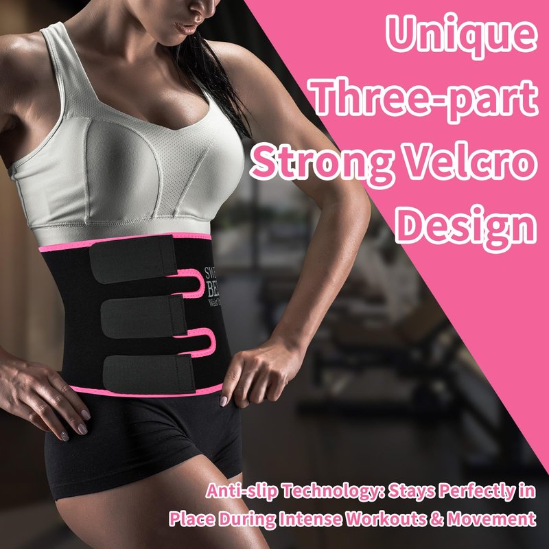 NEWCOO Sweat Waist Trainer For Women Men Waist Trimmer Sweat Belt Band Stomach Wrap Faja For Workout Weight Loss Lower Belly Fat Black/Pink