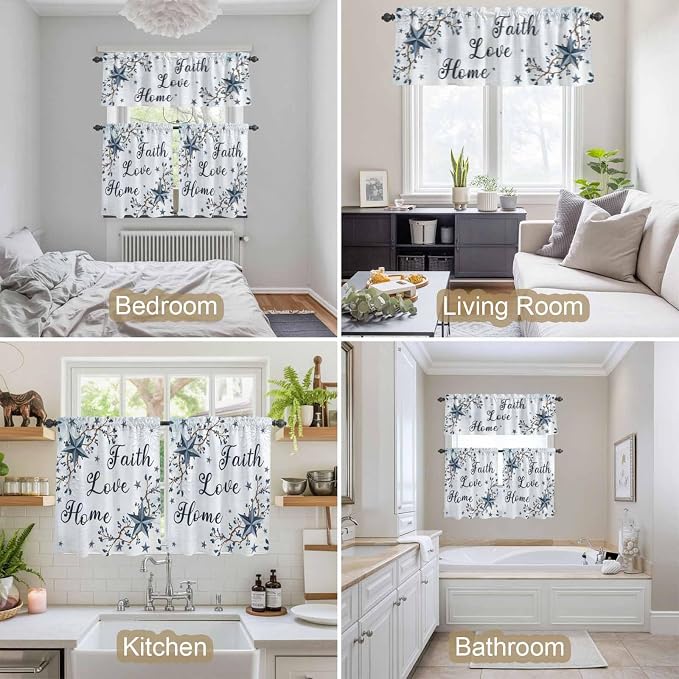 Kitchen Curtains Tiers and Valance Set of 3, Texas Star Country Light Filtering