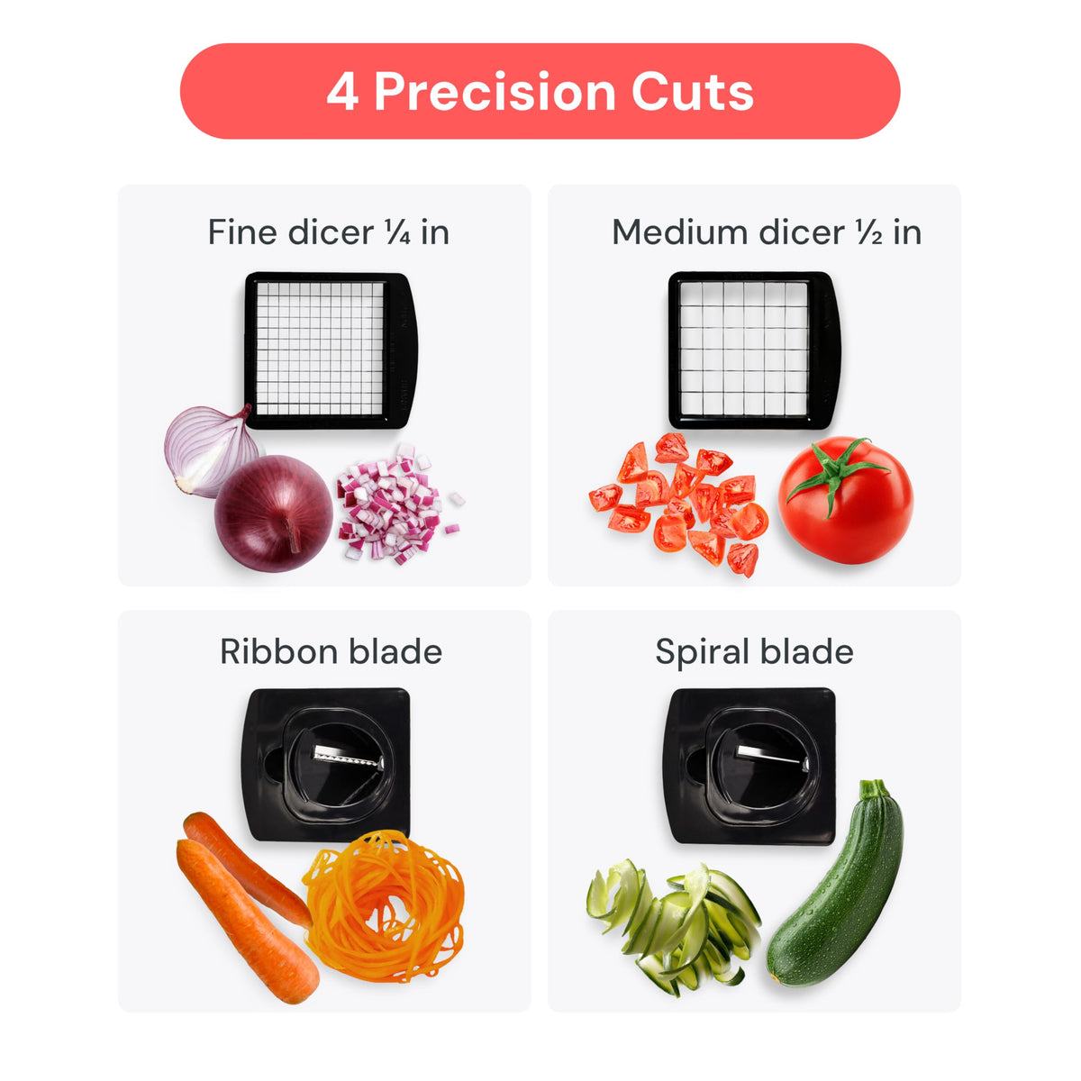 Fullstar Pro Original Vegetable Chopper - Chopper and Spiralizer - Food Chopper with Container, Fruit Cutter, Onion Dicer - All-in-One Prep Tool - Kitchen Gadgets and Gifts (4 in 1, White)