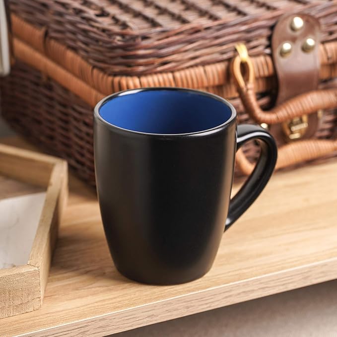 Stone Lain Stoneware Dish Set, 4 Mugs, Albie - Blue and Black
