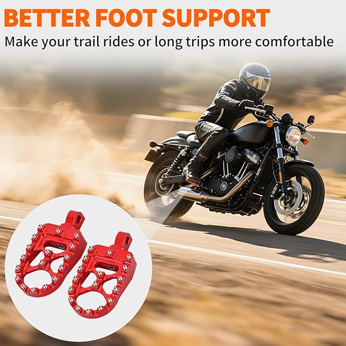 Nilight Motorcycle Foot Pegs Dirt Bike Footpegs Fit for Harley Dyna 1993-2017 Fatboy 1990-2017 Iron 883 2009-2017 Sportster 883 360° Rotating CNC Foot Pegs Heavy Duty Aluminum Alloy Peg Pedal, Red