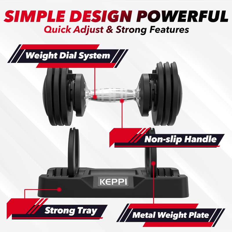 Keppi Adjustable Dumbbells Set-25lb Pair, Anti-Slip Metal Fast Adjust Weight Handle, Exercise & Fitness for Full Body Workout -DBA25(Pair)