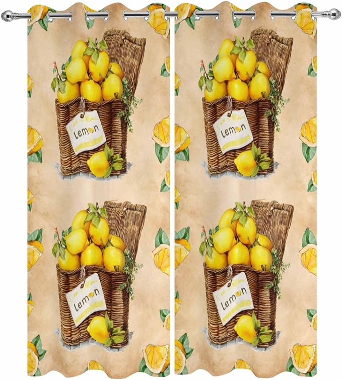 Lemon Outdoor Curtains for Patio Lemons in Baskets Summer Tropical Plant Brown