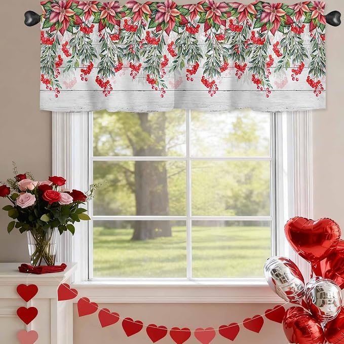 Poinsettia Berry Valance Curtains