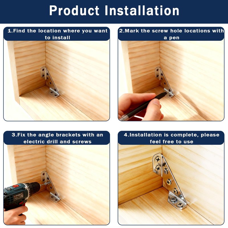 22-Pack Stainless Steel L Bracket with 120 Pieces Self-Tapping Screws, Universal Triangular Support Corner Bracket for Wood Furniture, L Brackets for Shelves, Drawers, Cabinets, Tables, and Chairs