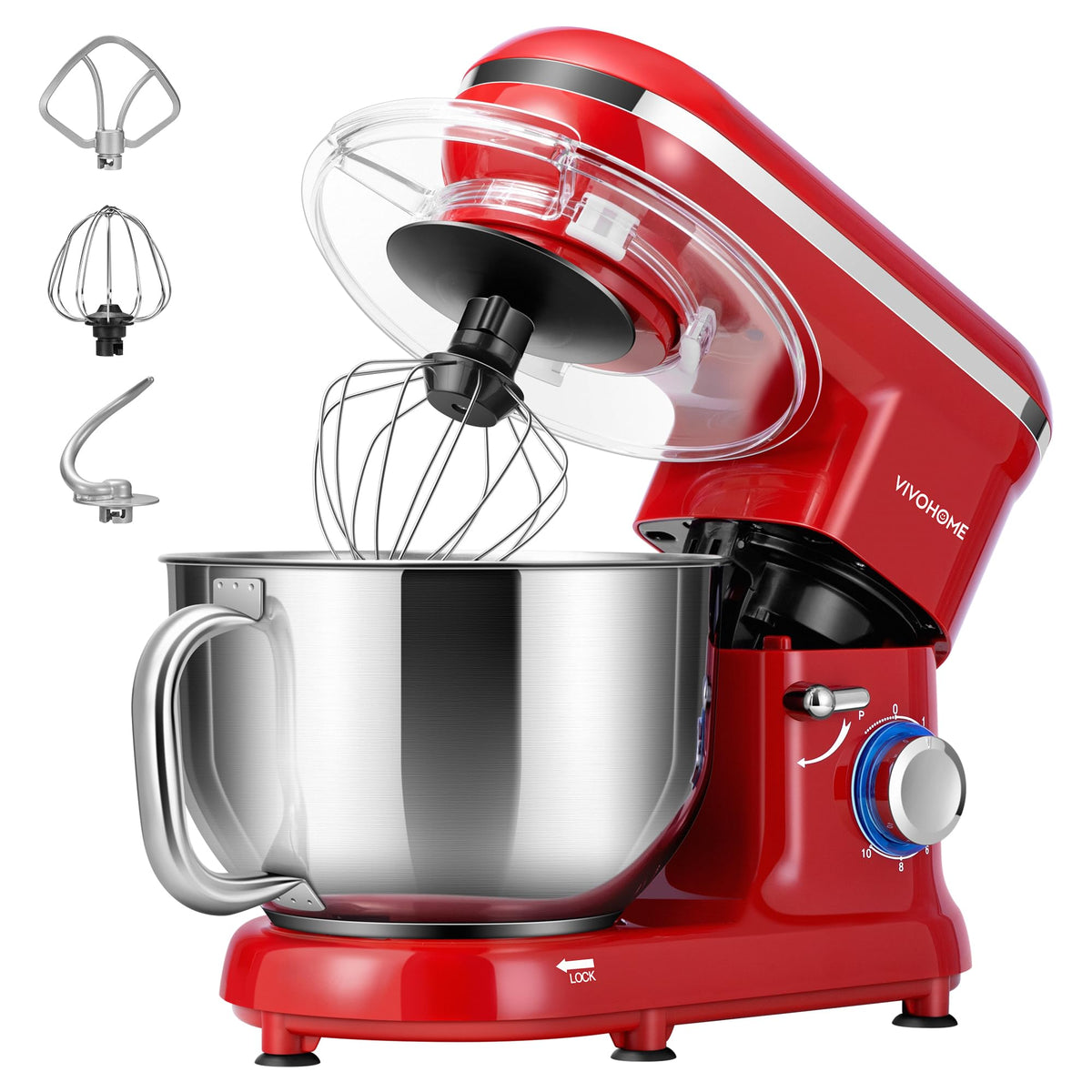VIVOHOME Stand Mixer, 6-Quart Tilt-Head Kitchen Mixer with Bowl, Pink