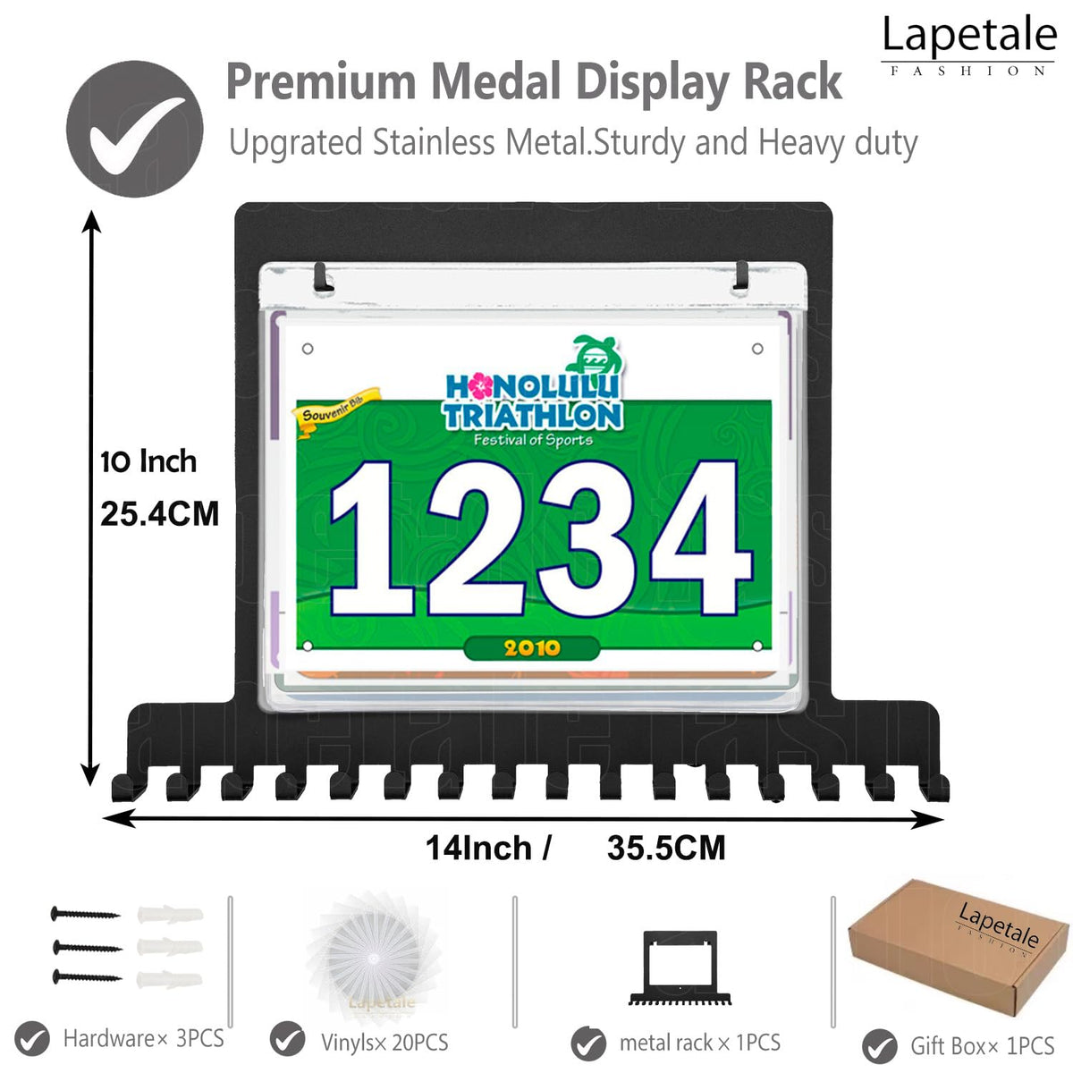Lapetale Fashion Purple Race Bib and Medal Display,Marathon Medal Display and Runner Medal Hanger Display,Bib Running Medal Display,Running Medal Hanger Display,Gifts for Runners