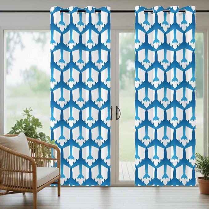 Blue Aircraft Waterproof Outdoor Curtains