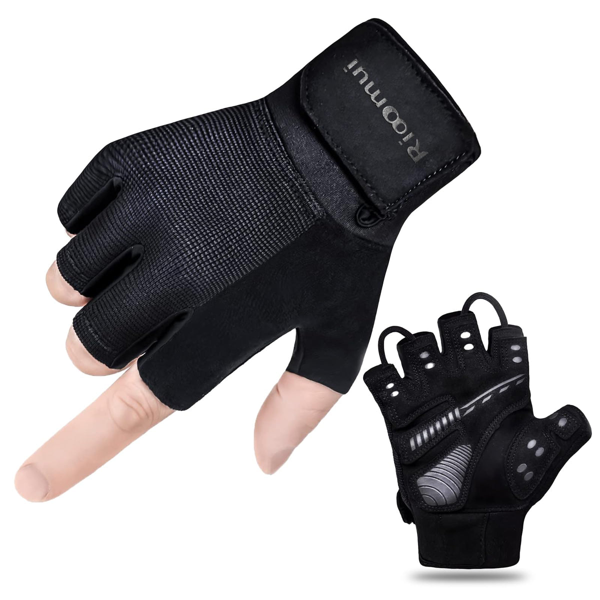 Rioomui Gym Gloves for Men,Lightweight Breathable Workout Gloves Women with Excellent Grip and Snug fit for Weight Lifting, Gym,Training, Crosstraining, Pull ups, Fitness-Black-XL