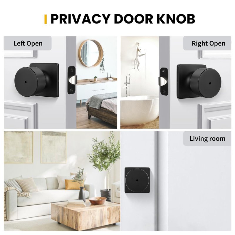 Goldenwarm Matte Black Door Knobs Interior, Privacy Bedroom Door Knob with Lock, Black Interior Door Knobs Bathroom 6 Pack