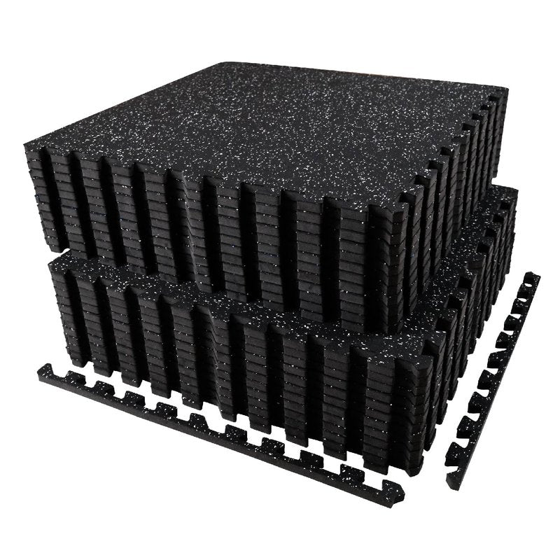 AIRHOP 0.56in Thick 96 Sq Ft Exercise Equipment Mats, 24 Tiles Upgraded Rubber Top with High Density EVA Foam, Large Interlocking Puzzle Gym Flooring for Home Gym, Heavy Weight Workout, 24 x 24in