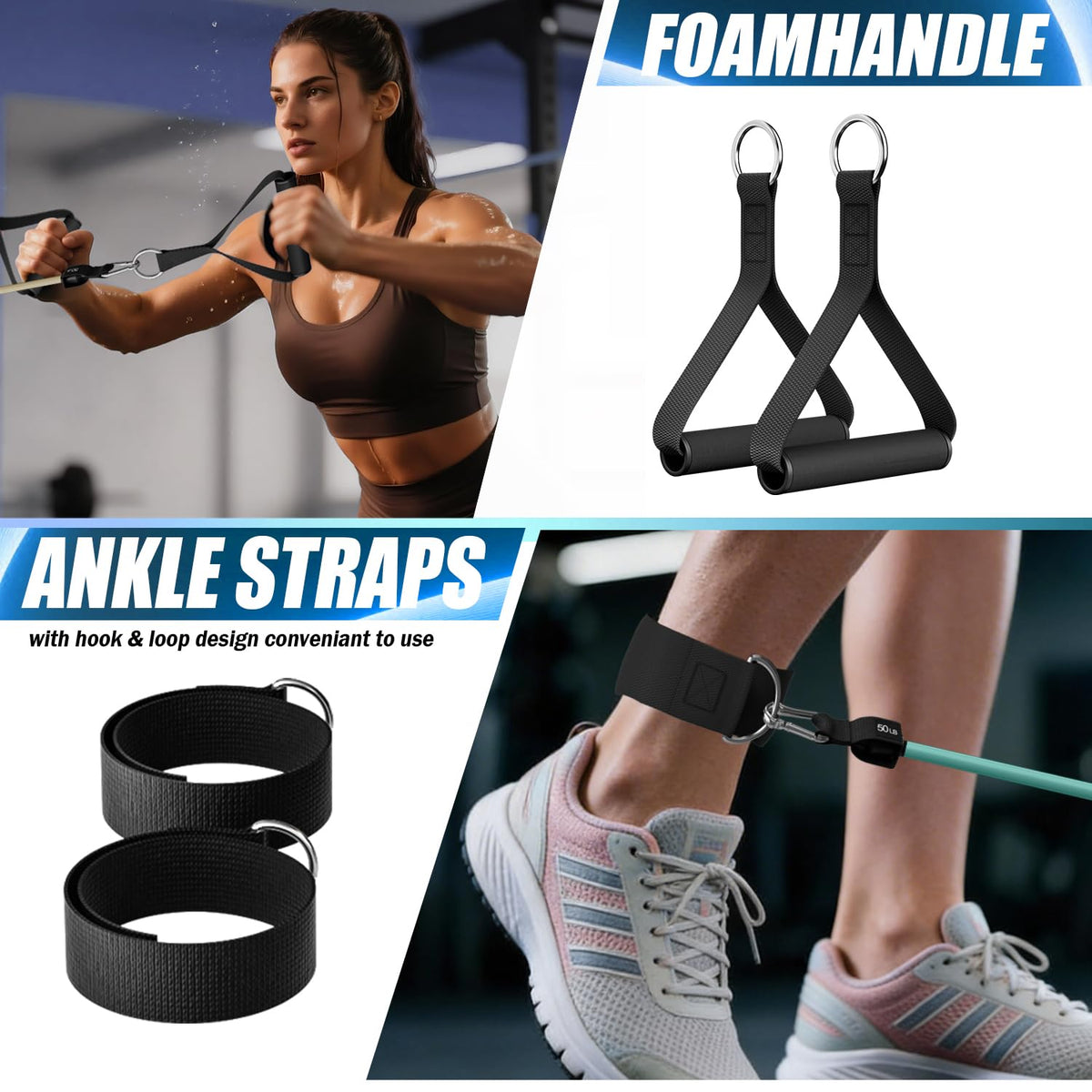 WHATAFIT Resistance Bands, Exercise Bands with Handles for Men and Women Fitness, Strength Training Home Gym Equipment, Green Blue
