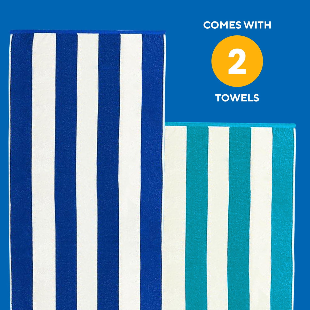 Kaufman - Large Beach Towel | 30" x 60" Terry Cabana Striped Beach Towels | Absorbent, Quick-Drying | 100% Cotton Thick Beach Towels (Blue/Turquoise, 2-Pack)