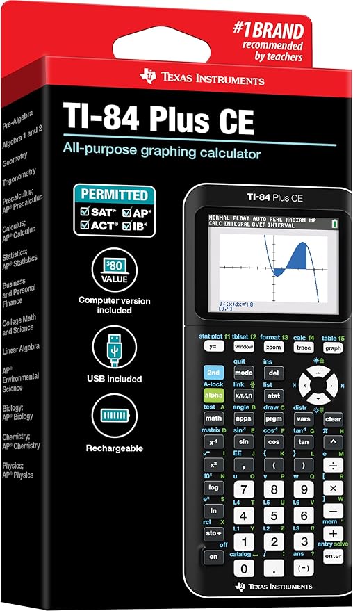 Texas Instruments TI-84 Plus CE Color Graphing Calculator, Black