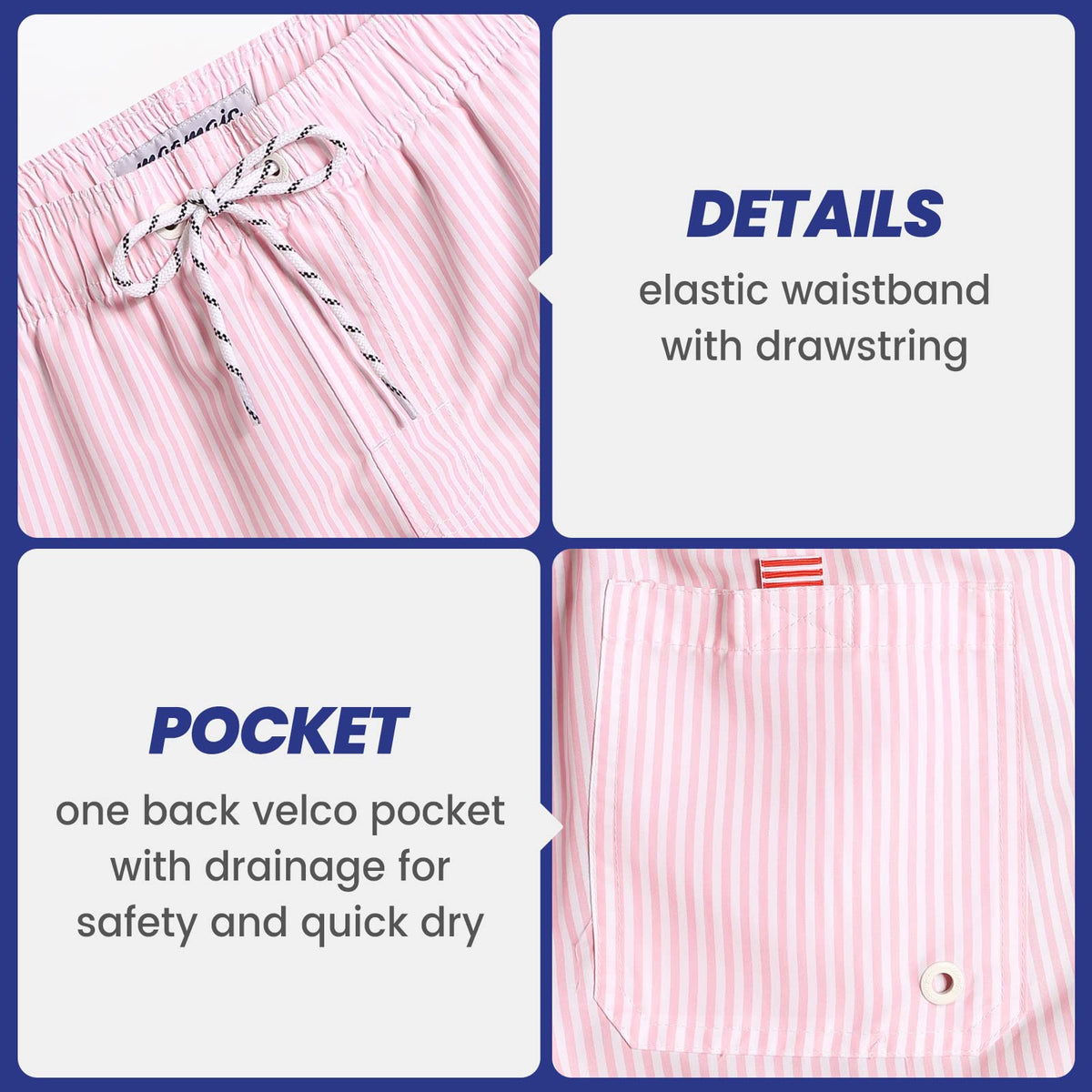 maamgic Mens 7 inch Mens Swim Trunks with Mesh Lining Quick Dry Board Shorts Mens Bathing Suits Pink Medium