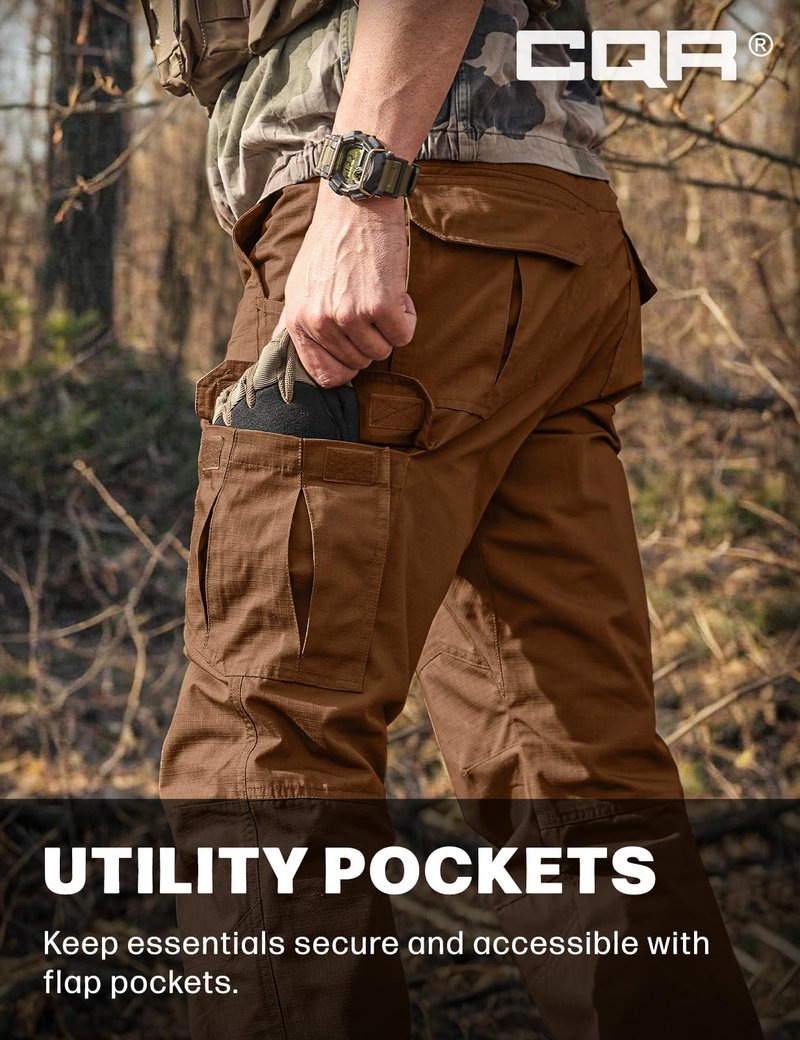 CQR Men's Tactical Pants, Water Resistant Ripstop Cargo Pants, Lightweight EDC Work Hiking Pants, Outdoor Apparel, Raider Copper Brown, 44W x 30L