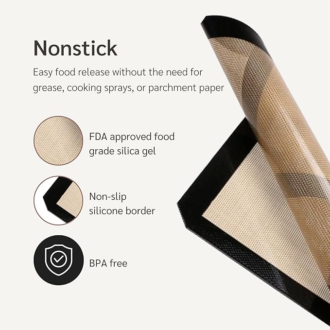 HAPPIELS Baking Mats for 15 inch Baking Sheets 2-Pack Nonstick