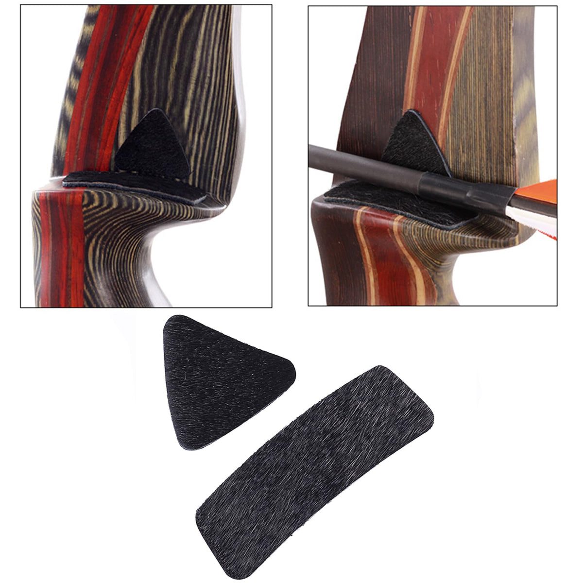 SPG Archery Hair Arrow Rest - 4 Packs All-Natural Fur Adhesive Shelf Rests Leather Plates Stick-ON Traditional Bow Rest for Longbow Recurve Bow Outdoor Hunting Shooting Practice (Black)