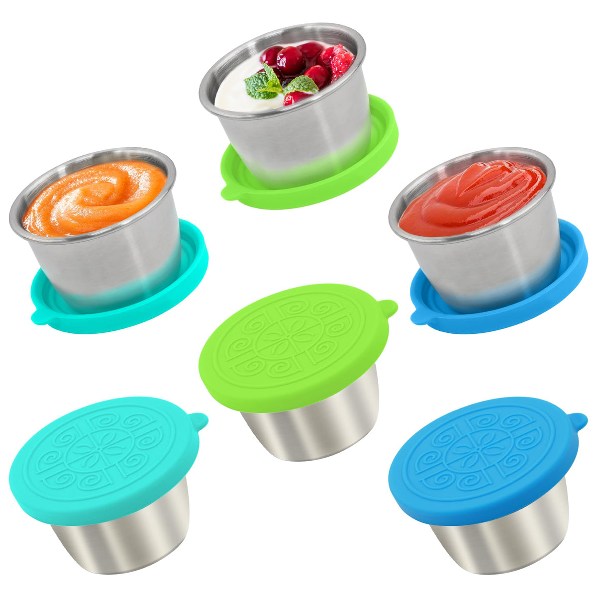 6x1.6 Oz Salad Dressing Containers With Lids, Small Leakproof Reusable Stainless Steel Salad Dressing Container To Go For Lunch Boxes,Sauce containers, Picnics,Travel Meal Prep And Kitchen Storage.