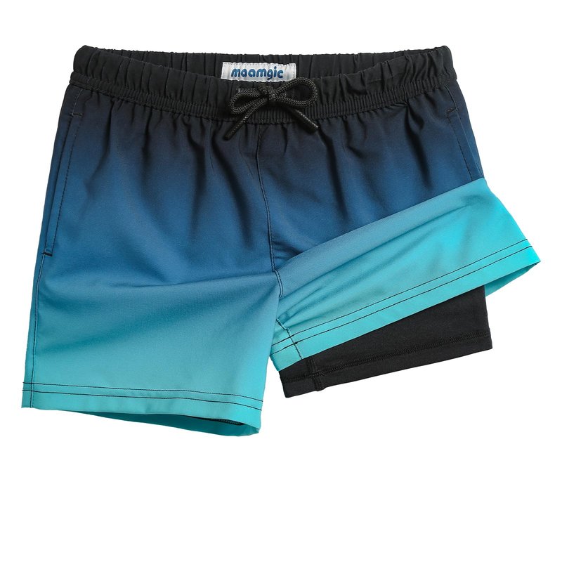 maamgic Boys Swim Trunks with Compression Liner 4-Way Stretch Quick Dry Bathing Suit Toddler Beach Shorts Blue Black 5-6 Years